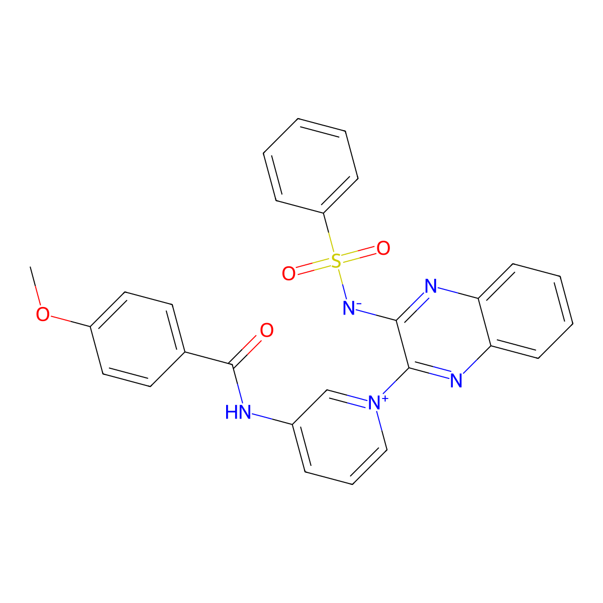 N-[1-[3-(benzenesulfonamido)quinoxalin-2-yl]pyridin-1-ium-3-yl]-4-methoxybenzenecarboximidate molecular structure, CAS 4831-30-5