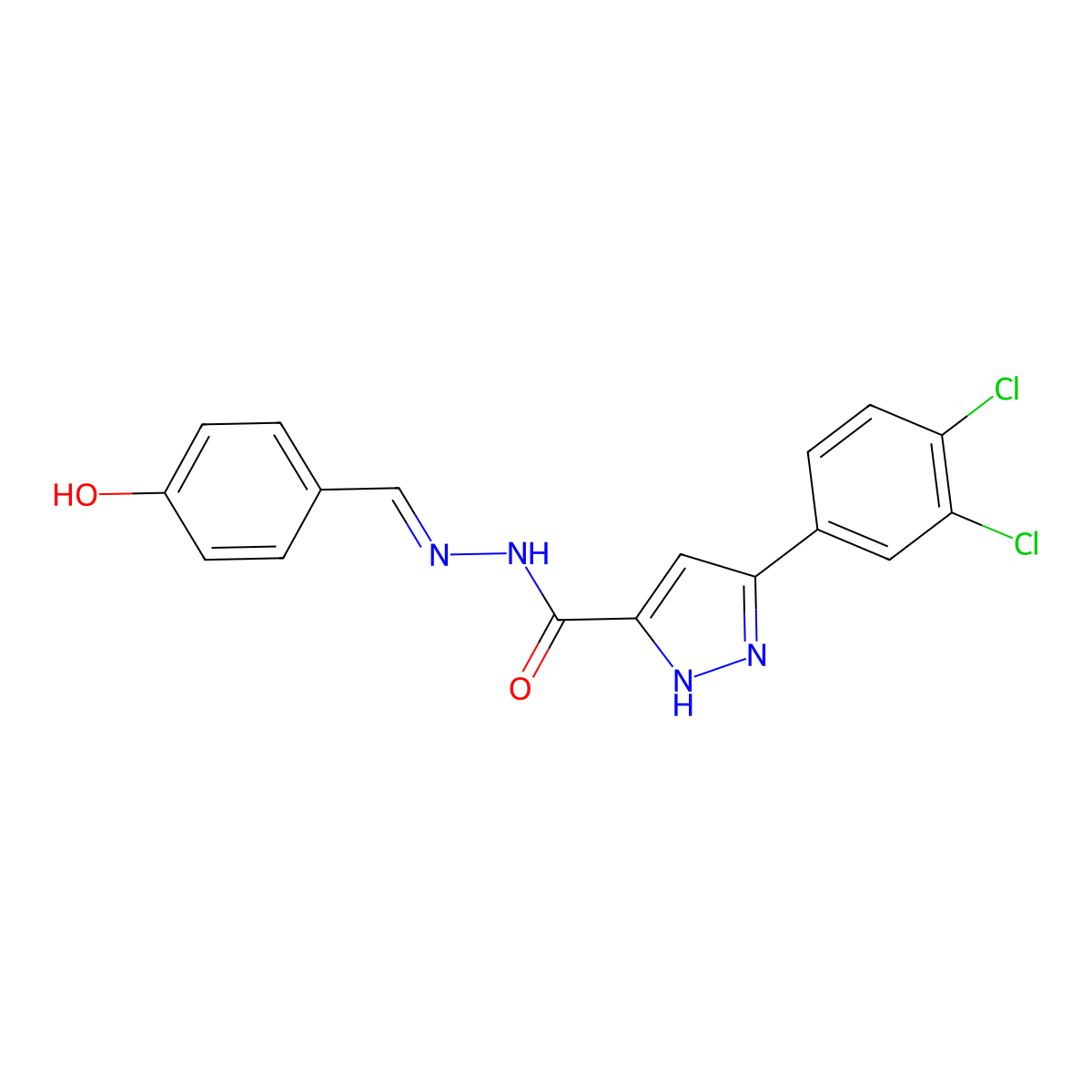 3-(3,4-dichlorophenyl)-N-[(4-hydroxyphenyl)methylideneamino]-1H-pyrazole-5-carboxamide molecular structure, CAS 4831-50-9
