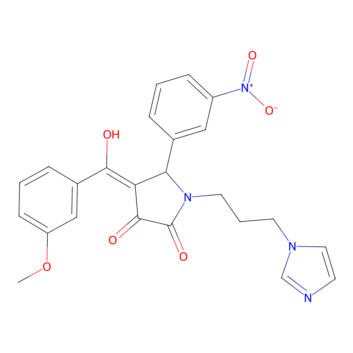 4-[Hydroxy-(3-methoxyphenyl)methylidene]-1-(3-imidazol-1-ylpropyl)-5-(3-nitrophenyl)pyrrolidine-2,3-dione molecular structure, CAS 4831-91-8