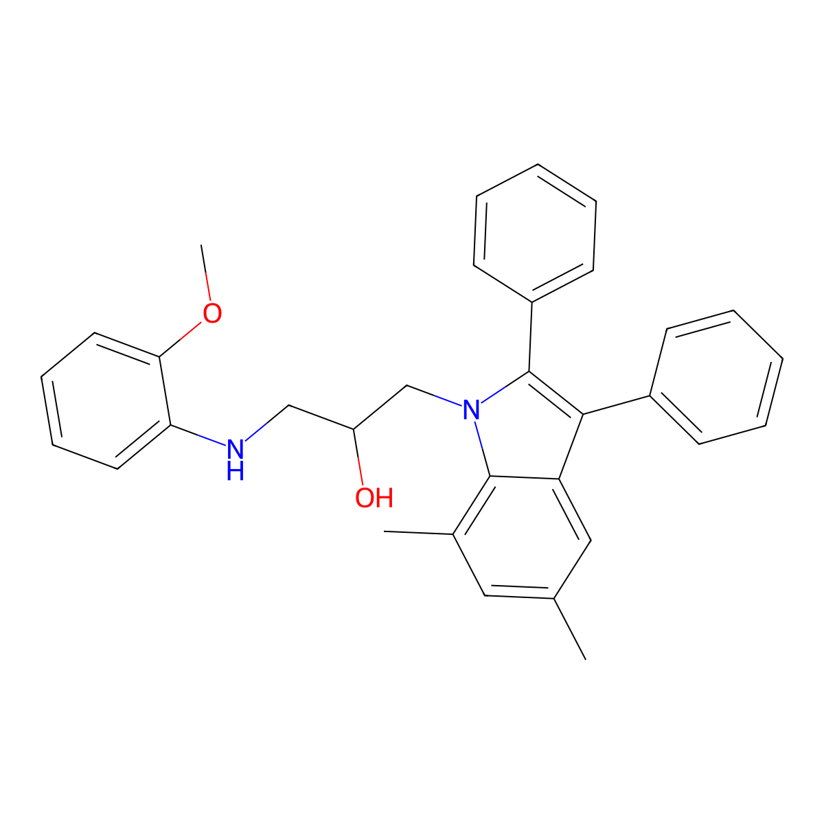 1-(5,7-Dimethyl-2,3-diphenylindol-1-yl)-3-(2-methoxyanilino)propan-2-ol molecular structure, CAS 483278-02-0