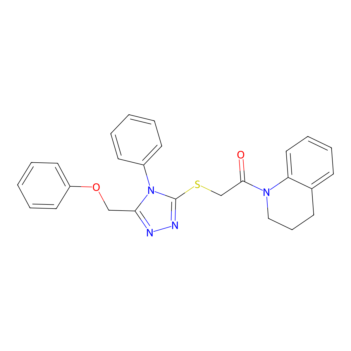 1-(3,4-Dihydroquinolin-1(2H)-yl)-2-((5-(phenoxymethyl)-4-phenyl-4H-1,2,4-triazol-3-yl)thio)ethanone molecular structure, CAS 483284-59-9