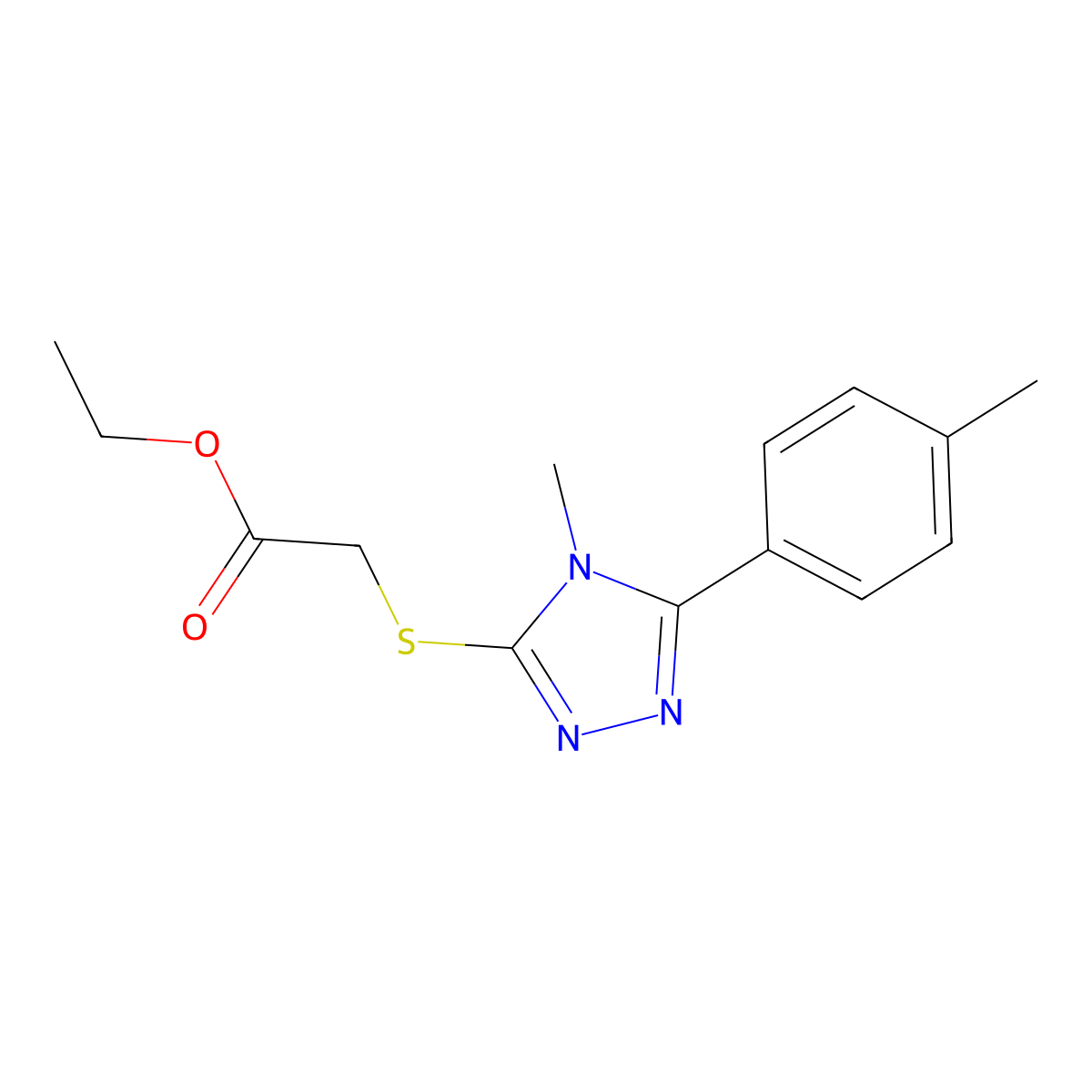 Ethyl 2-[4-methyl-5-(4-methylphenyl)-1,2,4-triazol-3-ylthio]acetate molecular structure, CAS 483285-05-8