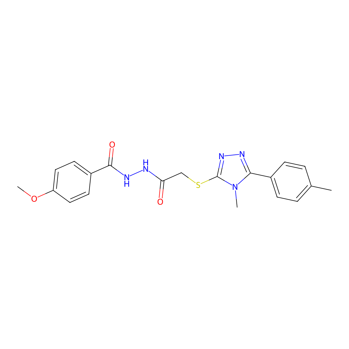 4-Methoxy-N'-(2-((4-methyl-5-(p-tolyl)-4H-1,2,4-triazol-3-yl)thio)acetyl)benzohydrazide molecular structure, CAS 483285-30-9