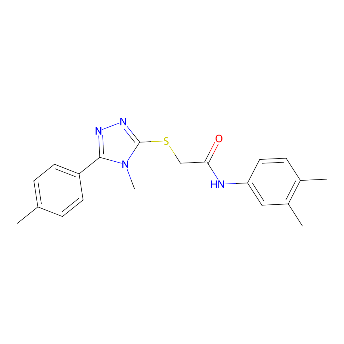 N-(3,4-dimethylphenyl)-2-{[4-methyl-5-(4-methylphenyl)-4H-1,2,4-triazol-3-yl]sulfanyl}acetamide molecular structure, CAS 483285-51-4