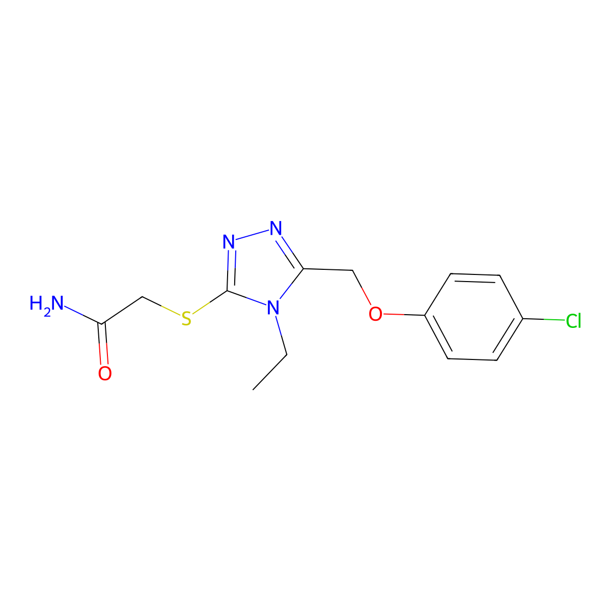 2-({5-[(4-chlorophenoxy)methyl]-4-ethyl-4H-1,2,4-triazol-3-yl}sulfanyl)acetamide molecular structure, CAS 483285-55-8