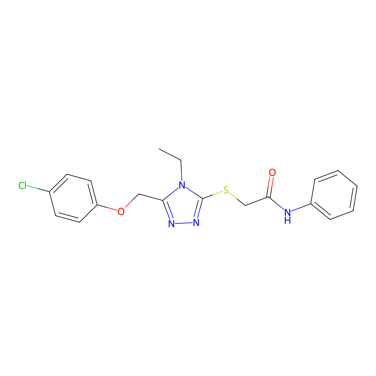 2-({5-[(4-chlorophenoxy)methyl]-4-ethyl-4H-1,2,4-triazol-3-yl}sulfanyl)-N-phenylacetamide molecular structure, CAS 483285-56-9