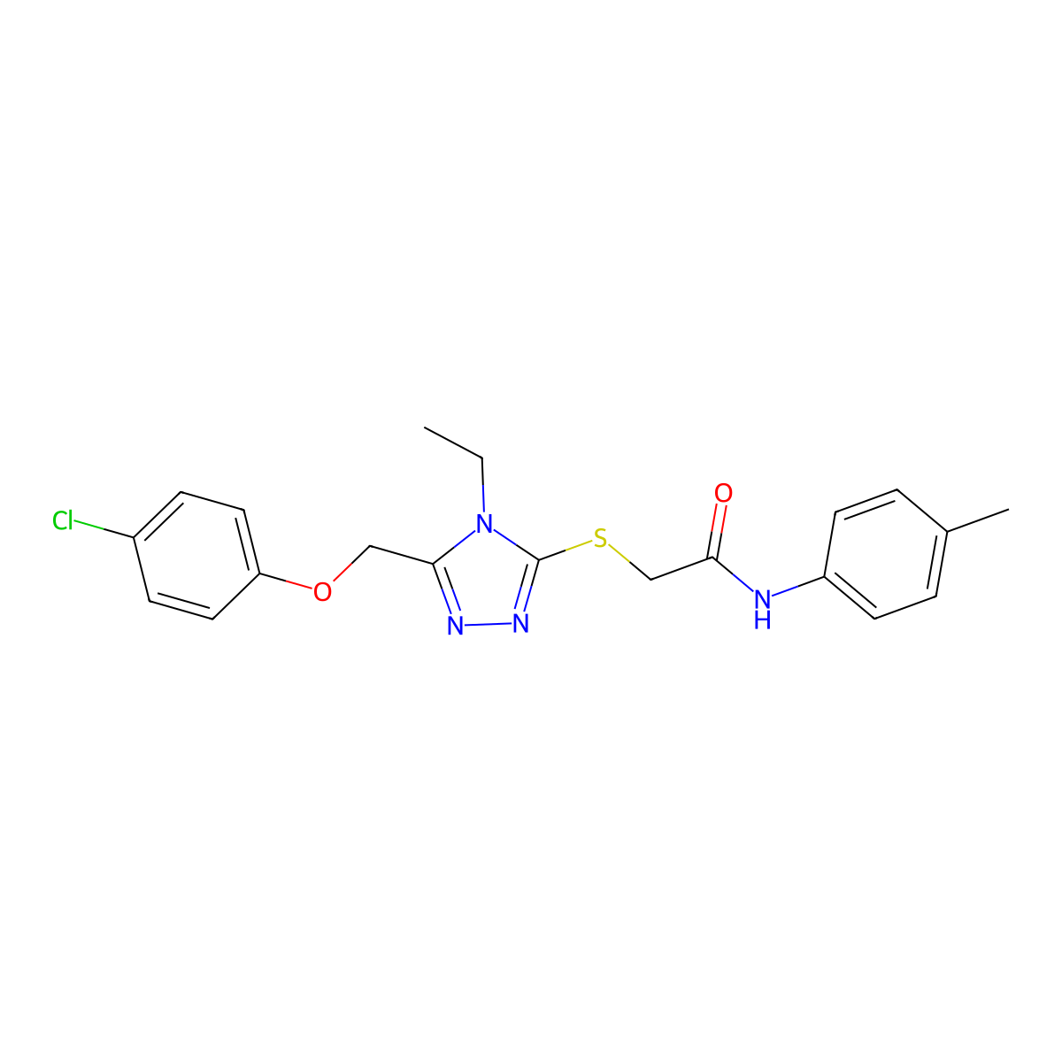 2-({5-[(4-chlorophenoxy)methyl]-4-ethyl-4H-1,2,4-triazol-3-yl}sulfanyl)-N-(4-methylphenyl)acetamide molecular structure, CAS 483285-70-7