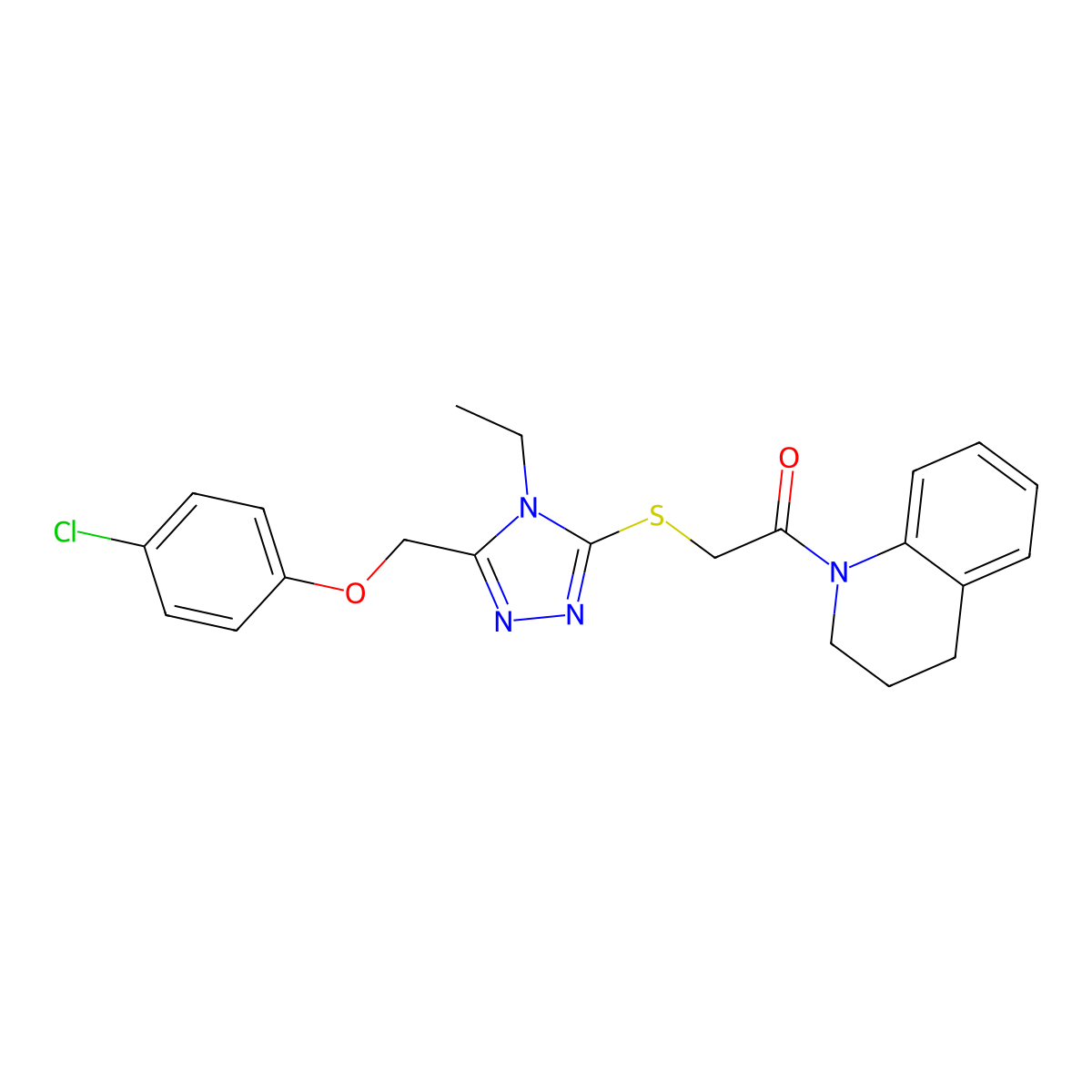 2-((5-((4-Chlorophenoxy)methyl)-4-ethyl-4H-1,2,4-triazol-3-yl)thio)-1-(3,4-dihydroquinolin-1(2H)-yl)ethanone molecular structure, CAS 483285-92-3