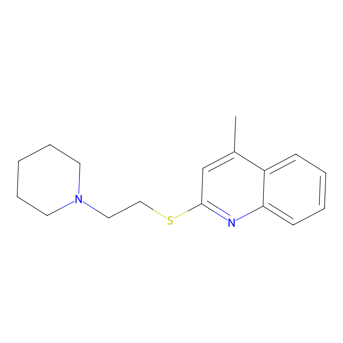 4-Methyl-2-(2-piperidin-1-ylethylsulfanyl)quinoline molecular structure, CAS 483286-05-1