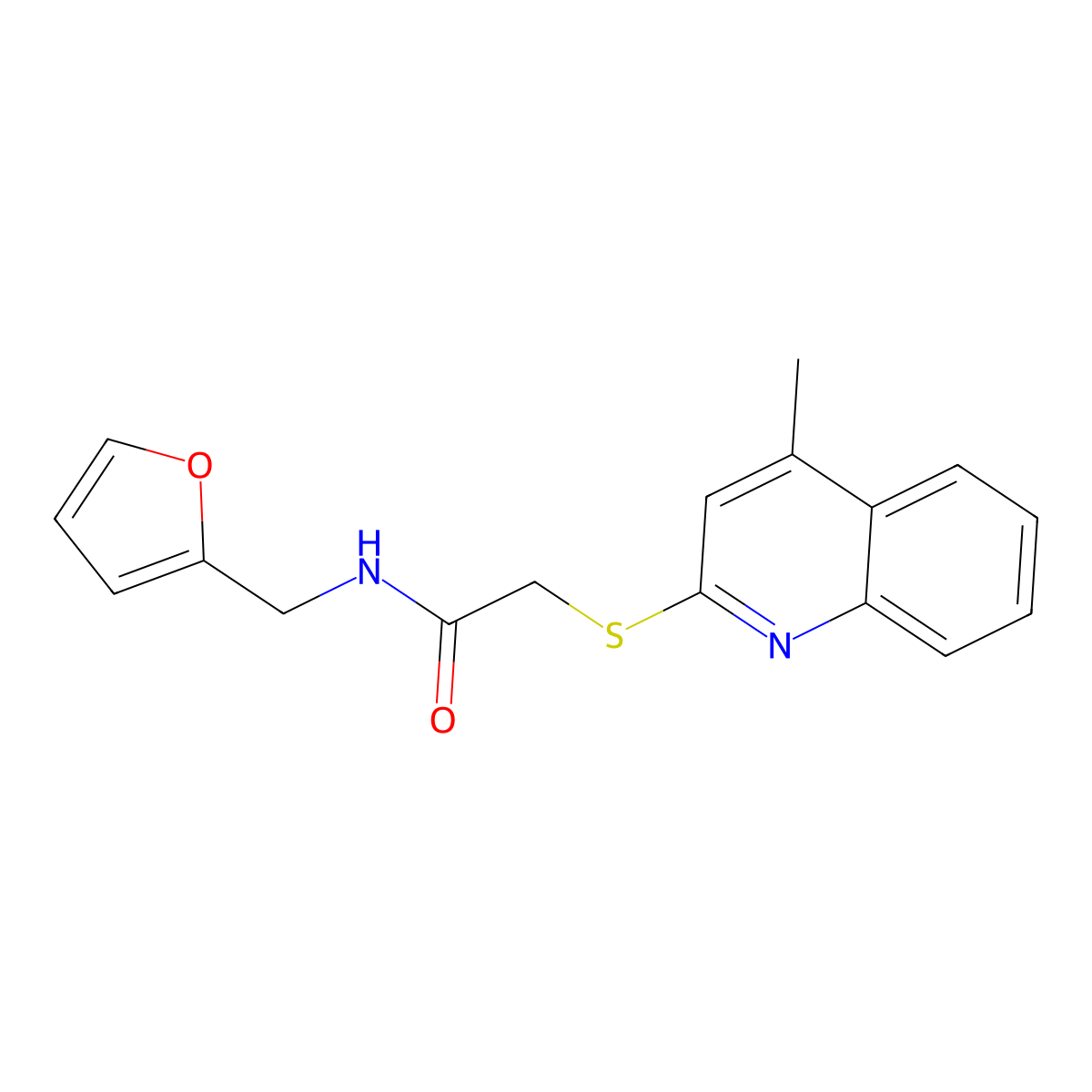 N-(furan-2-ylmethyl)-2-(4-methylquinolin-2-yl)sulfanylacetamide molecular structure, CAS 483286-09-5