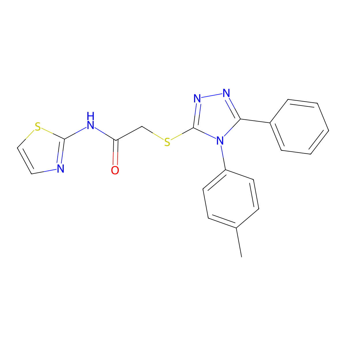 2-{[4-(4-methylphenyl)-5-phenyl-4H-1,2,4-triazol-3-yl]sulfanyl}-N-(1,3-thiazol-2-yl)acetamide molecular structure, CAS 483290-10-4