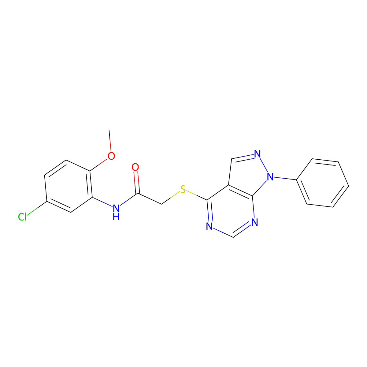 N-(5-chloro-2-methoxyphenyl)-2-((1-phenyl-1H-pyrazolo[3,4-d]pyrimidin-4-yl)thio)acetamide molecular structure, CAS 483293-59-0