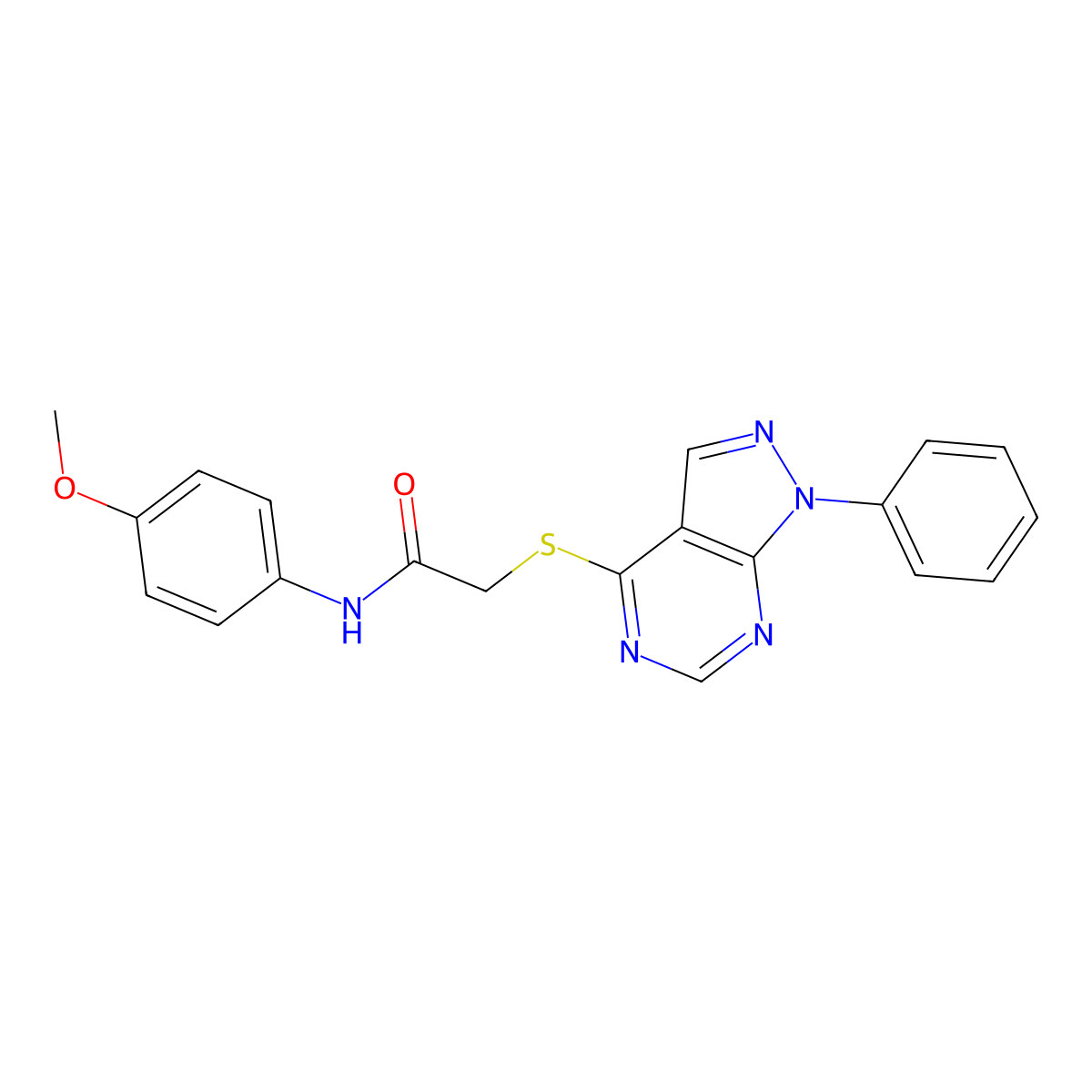 N-(4-methoxyphenyl)-2-((1-phenyl-1H-pyrazolo[3,4-d]pyrimidin-4-yl)thio)acetamide molecular structure, CAS 483293-60-3