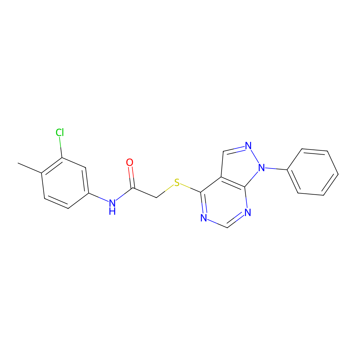 N-(3-chloro-4-methylphenyl)-2-(1-phenylpyrazolo[3,4-d]pyrimidin-4-yl)sulfanylacetamide molecular structure, CAS 483293-62-5