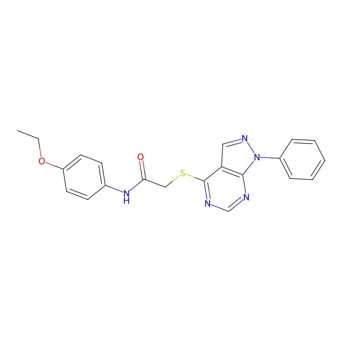 N-(4-ethoxyphenyl)-2-((1-phenyl-1H-pyrazolo[3,4-d]pyrimidin-4-yl)thio)acetamide molecular structure, CAS 483293-63-6