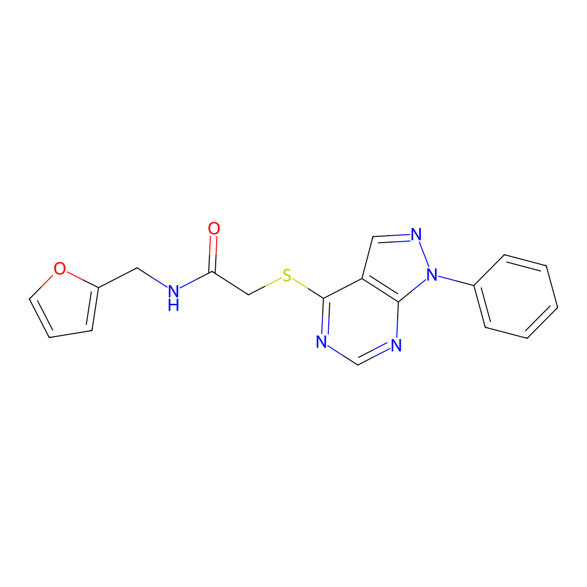 N-(furan-2-ylmethyl)-2-(1-phenylpyrazolo[3,4-d]pyrimidin-4-yl)sulfanylacetamide molecular structure, CAS 483293-68-1