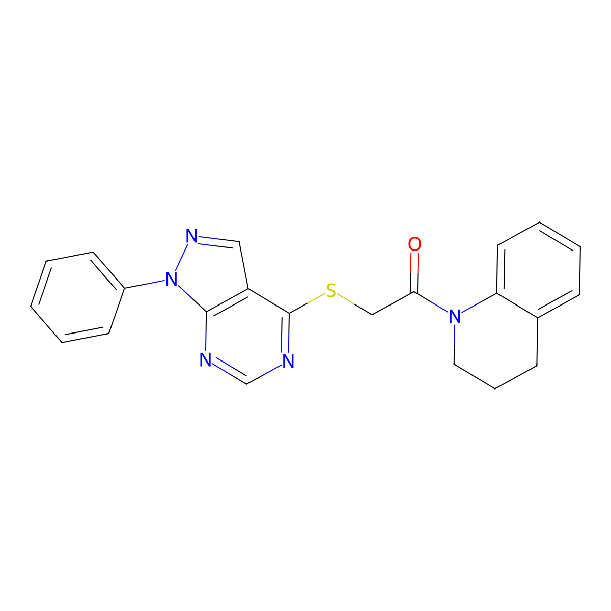 1-(3,4-dihydroquinolin-1(2H)-yl)-2-((1-phenyl-1H-pyrazolo[3,4-d]pyrimidin-4-yl)thio)ethanone molecular structure, CAS 483293-69-2