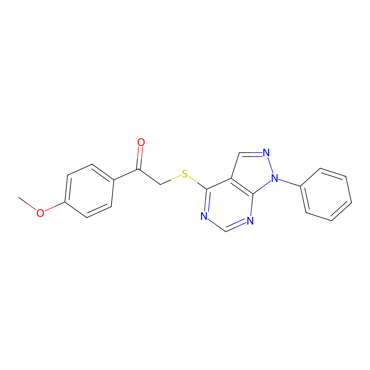 1-(4-methoxyphenyl)-2-((1-phenyl-1H-pyrazolo[3,4-d]pyrimidin-4-yl)thio)ethanone molecular structure, CAS 483293-70-5