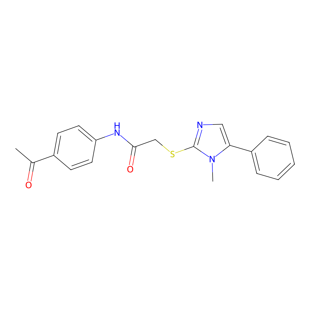 N-(4-acetylphenyl)-2-((1-methyl-5-phenyl-1H-imidazol-2-yl)thio)acetamide molecular structure, CAS 483309-75-7