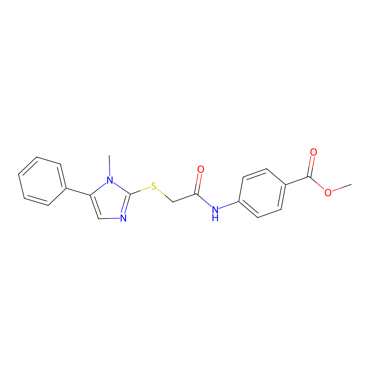 methyl 4-(2-((1-methyl-5-phenyl-1H-imidazol-2-yl)thio)acetamido)benzoate molecular structure, CAS 483309-96-2
