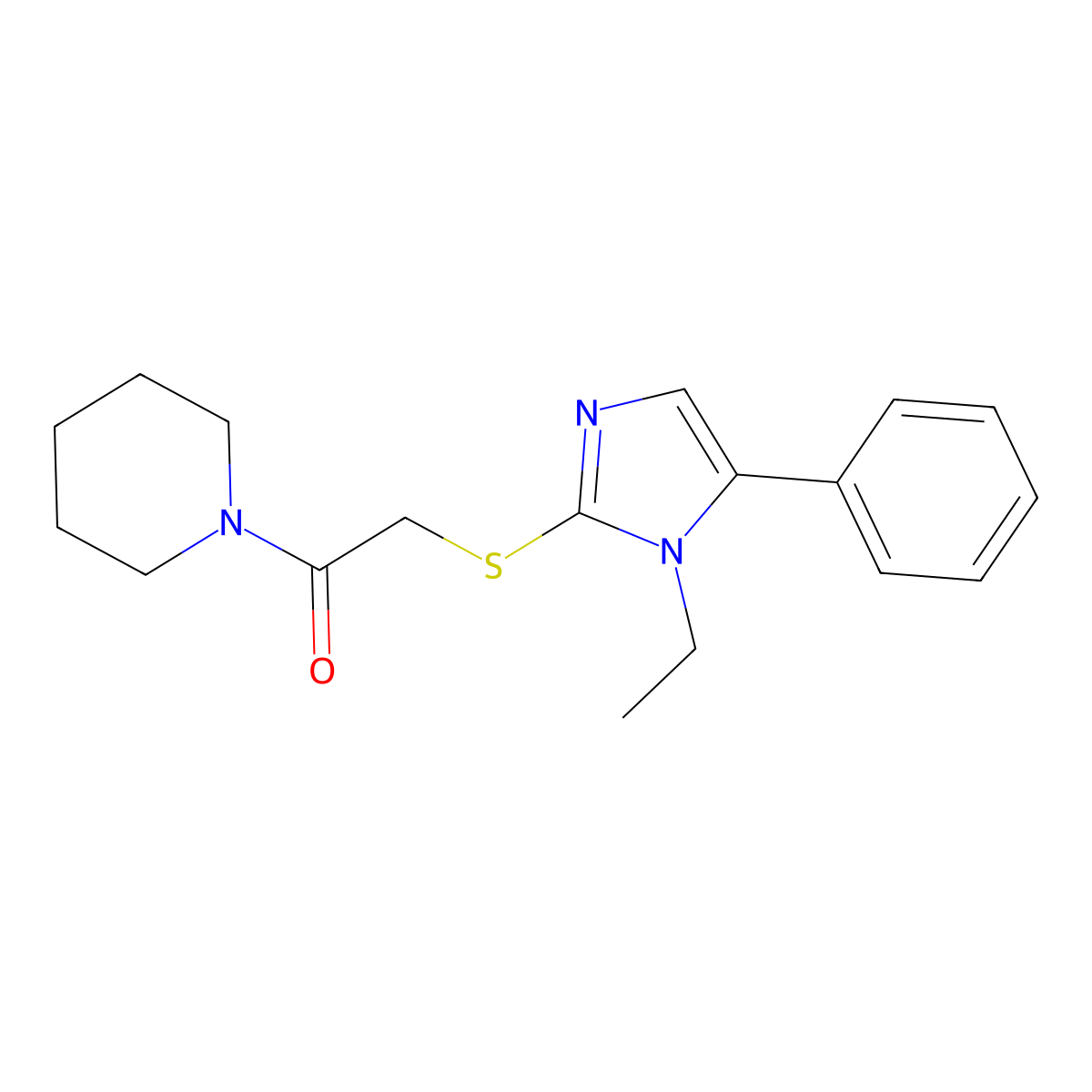 2-(1-Ethyl-5-phenylimidazol-2-yl)sulfanyl-1-piperidin-1-ylethanone molecular structure, CAS 483310-27-6