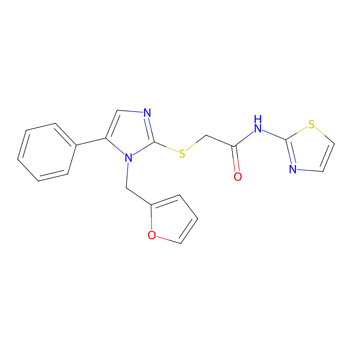 2-((1-(furan-2-ylmethyl)-5-phenyl-1H-imidazol-2-yl)thio)-N-(thiazol-2-yl)acetamide molecular structure, CAS 483310-59-4