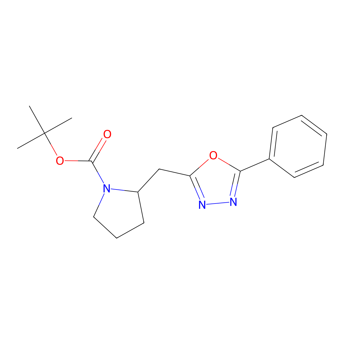 (S)-tert-butyl 2-((5-phenyl-1,3,4-oxadiazol-2-yl)methyl)pyrrolidine-1-carboxylate molecular structure, CAS 483314-82-5