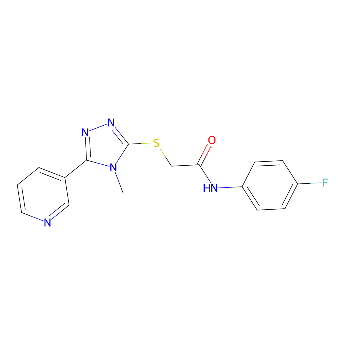N-(4-fluorophenyl)-2-{[4-methyl-5-(pyridin-3-yl)-4H-1,2,4-triazol-3-yl]sulfanyl}acetamide molecular structure, CAS 483327-10-2
