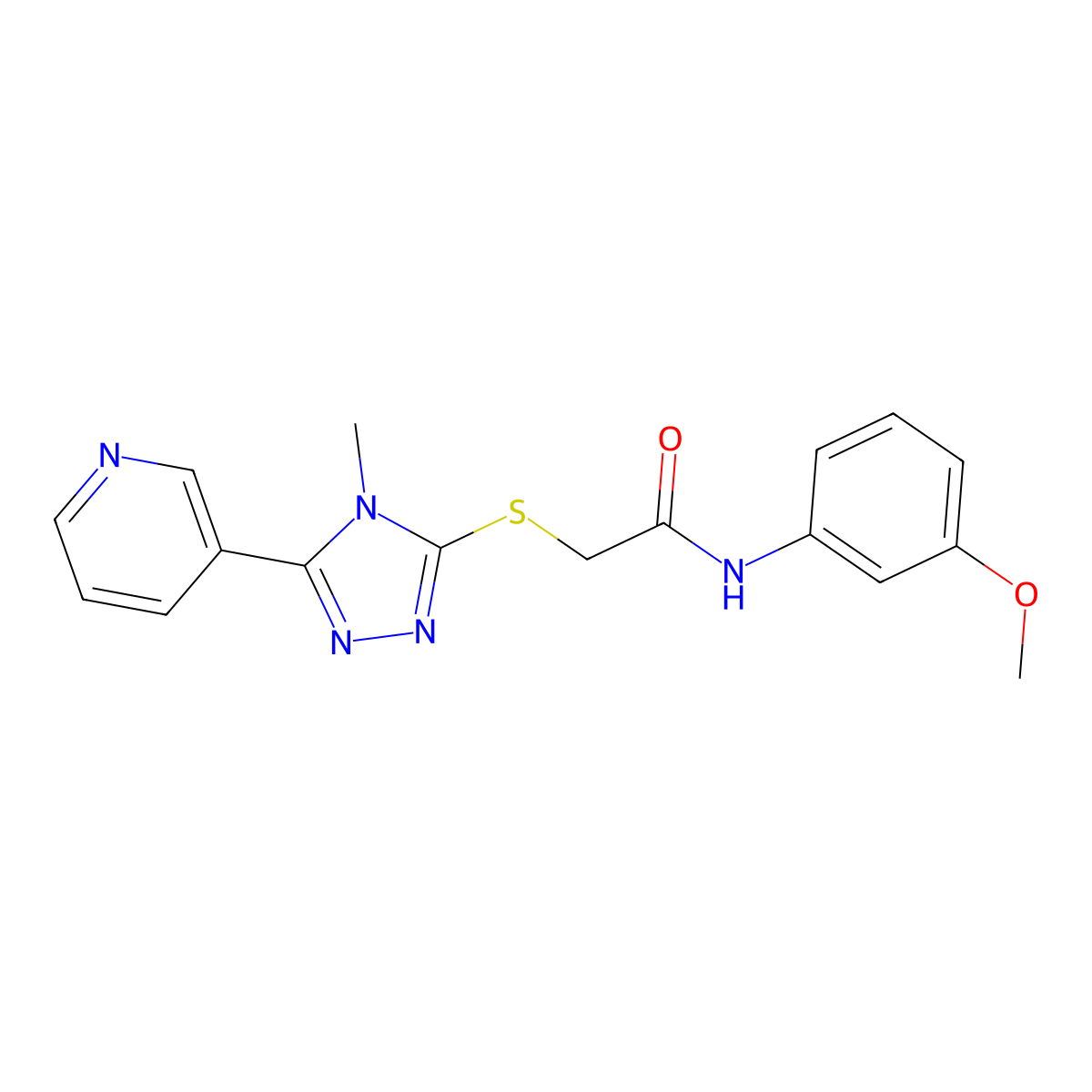 N-(3-methoxyphenyl)-2-(4-methyl-5-(3-pyridyl)(1,2,4-triazol-3-ylthio))acetamid e molecular structure, CAS 483327-11-3