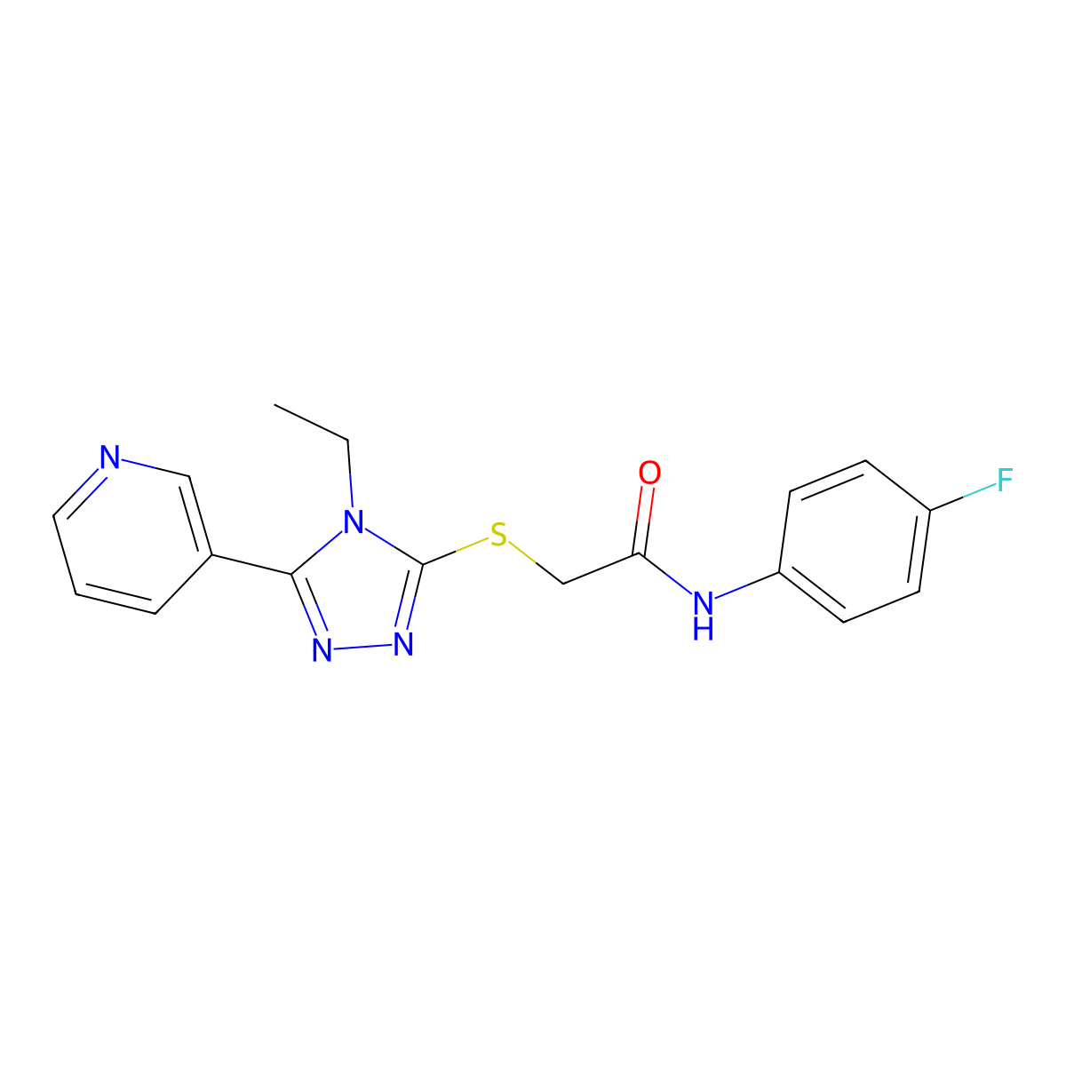 2-((4-ET-5-(3-Pyridinyl)-4H-1,2,4-triazol-3-YL)thio)-N-(4-fluorophenyl)acetamide molecular structure, CAS 483327-14-6