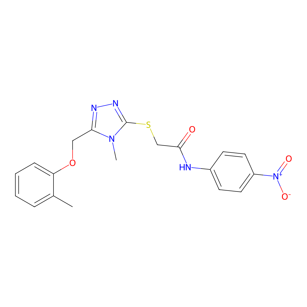 2-[[4-methyl-5-[(2-methylphenoxy)methyl]-1,2,4-triazol-3-yl]sulfanyl]-N-(4-nitrophenyl)acetamide molecular structure, CAS 483329-87-9