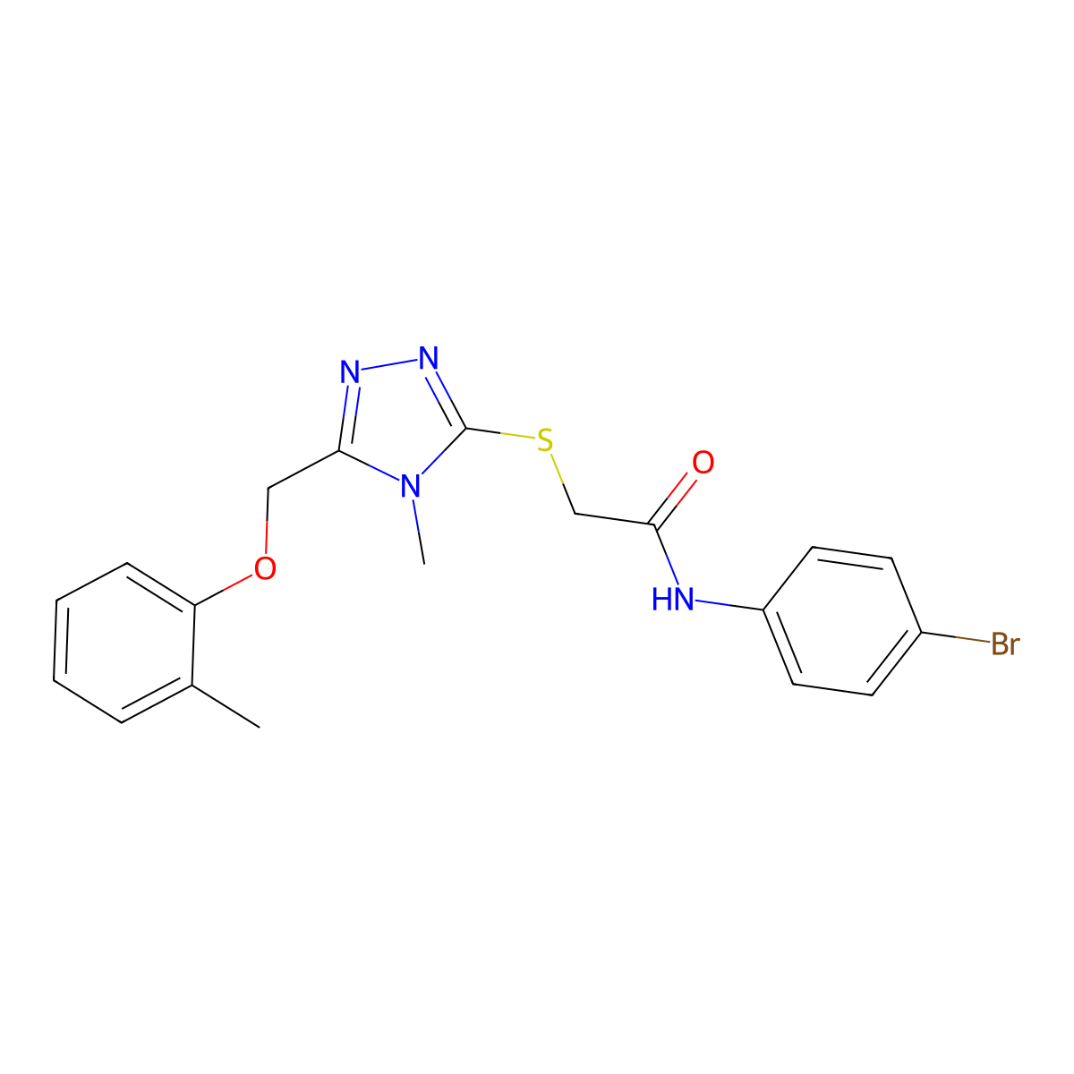 N-(4-bromophenyl)-2-({4-methyl-5-[(2-methylphenoxy)methyl]-4H-1,2,4-triazol-3-yl}sulfanyl)acetamide molecular structure, CAS 483329-94-8