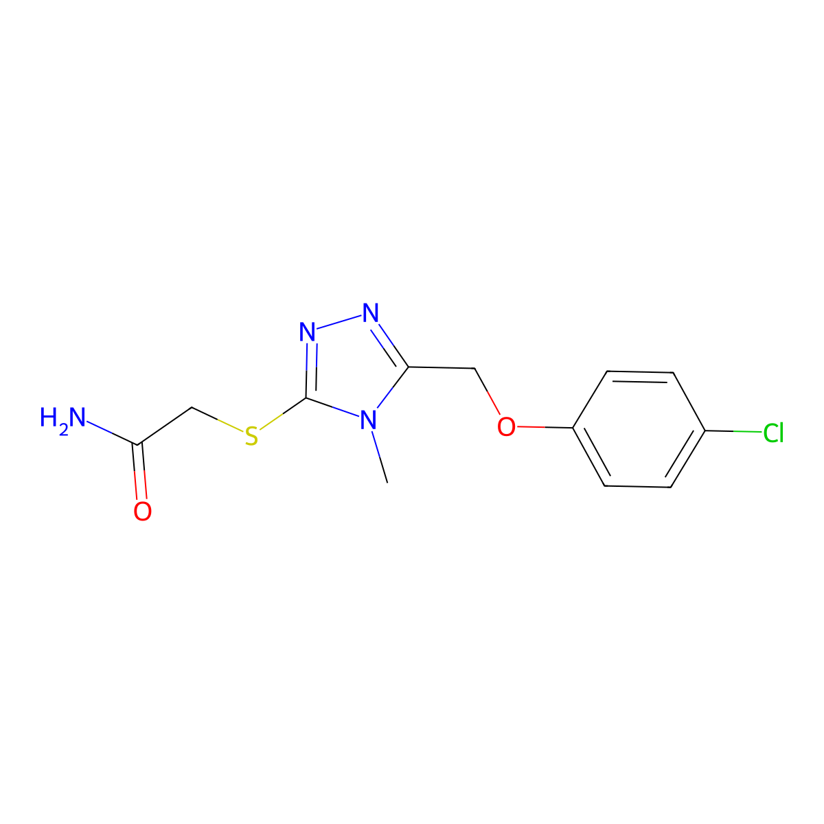 2-[[5-[(4-Chlorophenoxy)methyl]-4-methyl-1,2,4-triazol-3-yl]sulfanyl]acetamide molecular structure, CAS 483330-37-6