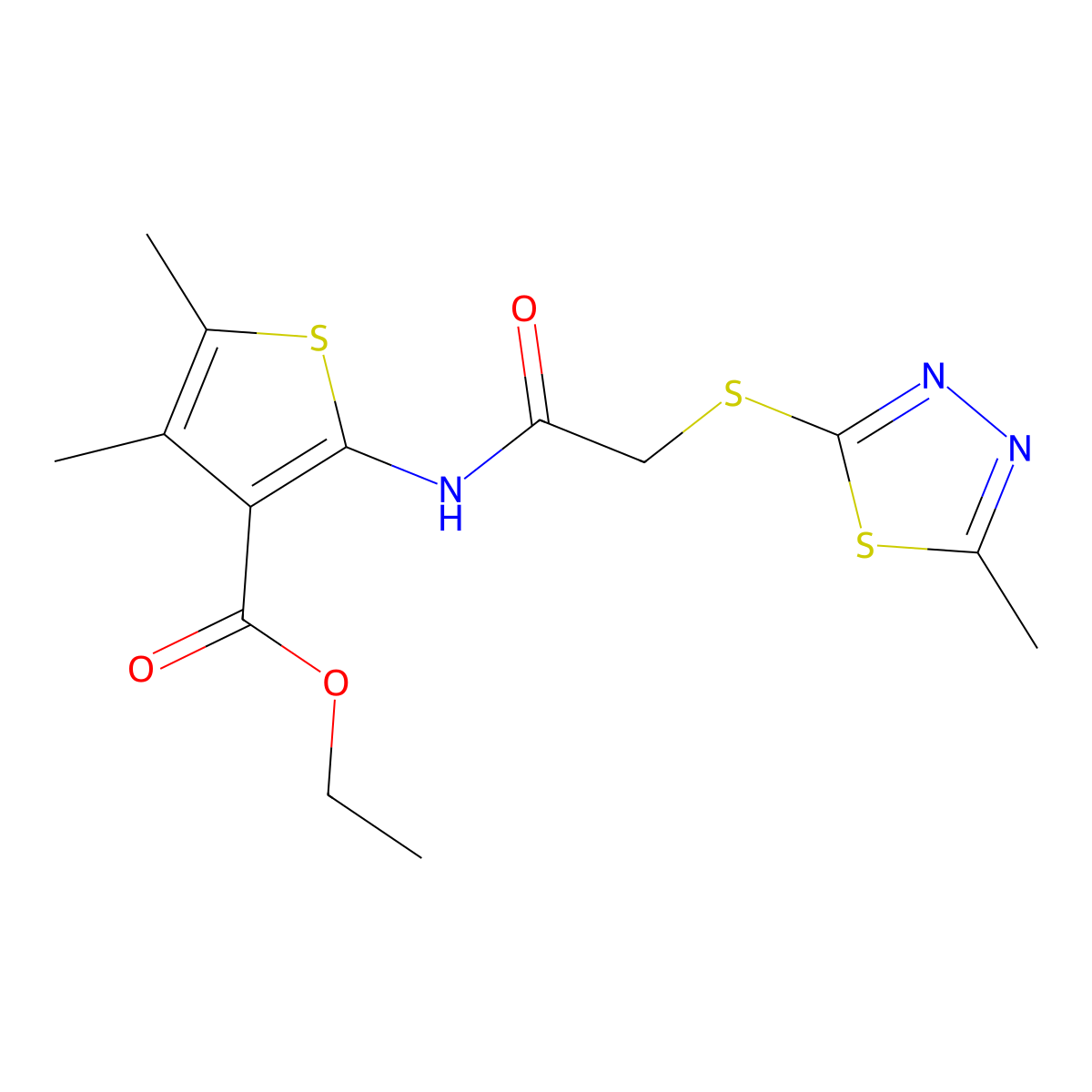 Ethyl 4,5-dimethyl-2-{2-[(5-methyl-1,3,4-thiadiazol-2-yl)sulfanyl]acetamido}thiophene-3-carboxylate molecular structure, CAS 483348-05-6