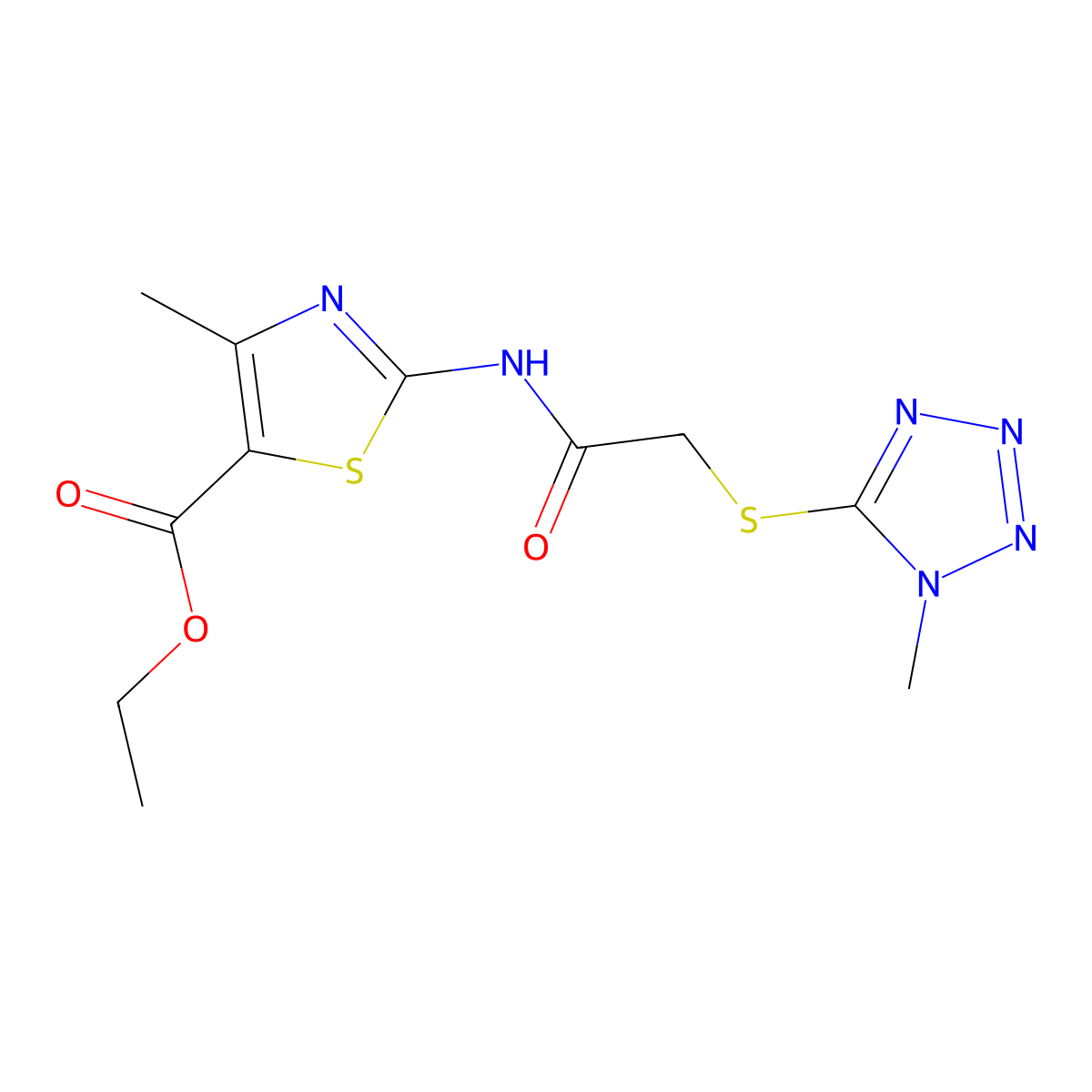 Ethyl 4-methyl-2-[[2-(1-methyltetrazol-5-yl)sulfanylacetyl]amino]-1,3-thiazole-5-carboxylate molecular structure, CAS 483349-68-4