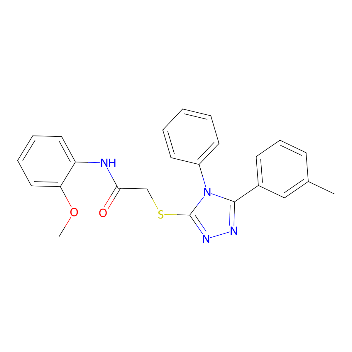 N-(2-Methoxyphenyl)-2-((4-phenyl-5-(m-tolyl)-4H-1,2,4-triazol-3-yl)thio)acetamide molecular structure, CAS 483350-51-2
