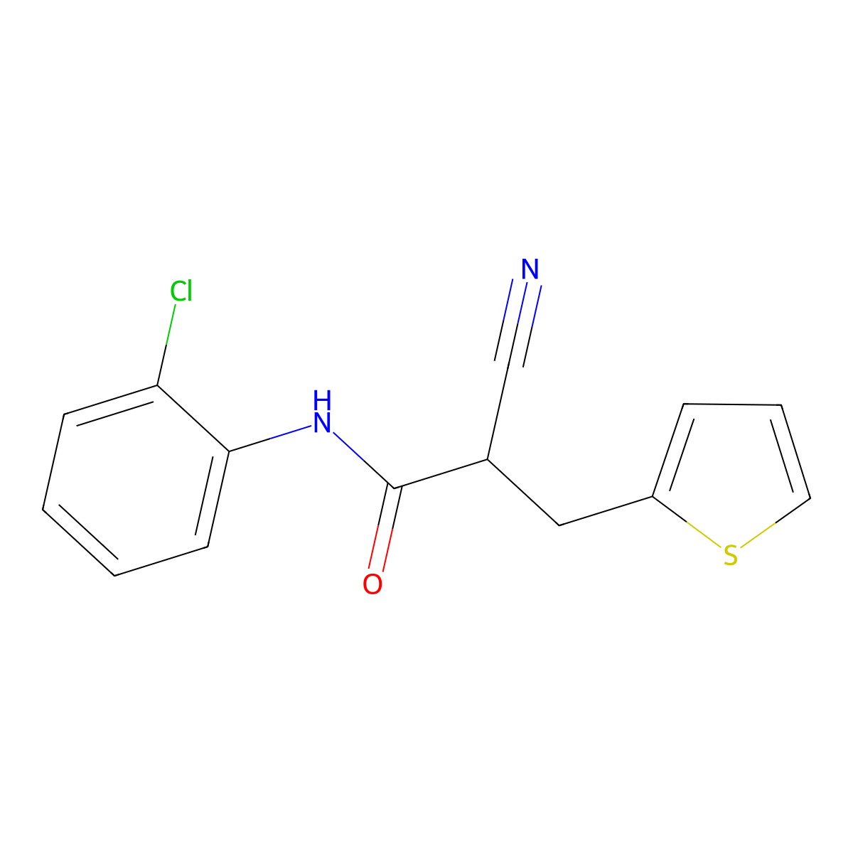 N-(2-chlorophenyl)-2-cyano-3-(thiophen-2-yl)propanamide molecular structure, CAS 483359-34-8