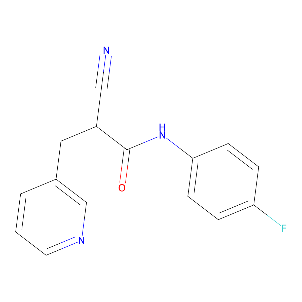 2-cyano-N-(4-fluorophenyl)-3-(pyridin-3-yl)propanamide molecular structure, CAS 483359-44-0