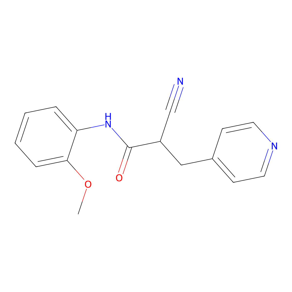 2-cyano-N-(2-methoxyphenyl)-3-(pyridin-4-yl)propanamide molecular structure, CAS 483359-51-9