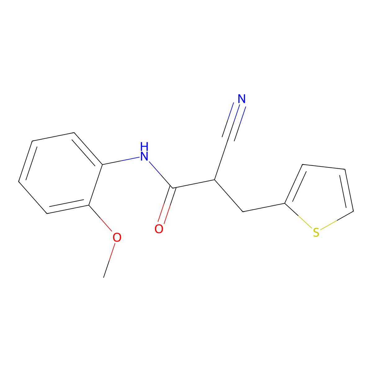 2-cyano-N-(2-methoxyphenyl)-3-(thiophen-2-yl)propanamide molecular structure, CAS 483359-52-0