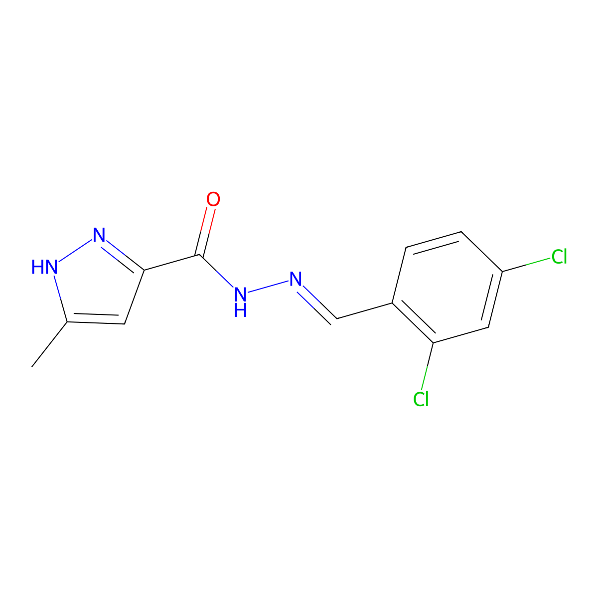 N-[(2,4-dichlorophenyl)methylideneamino]-5-methyl-1H-pyrazole-3-carboxamide molecular structure, CAS 4834-07-5