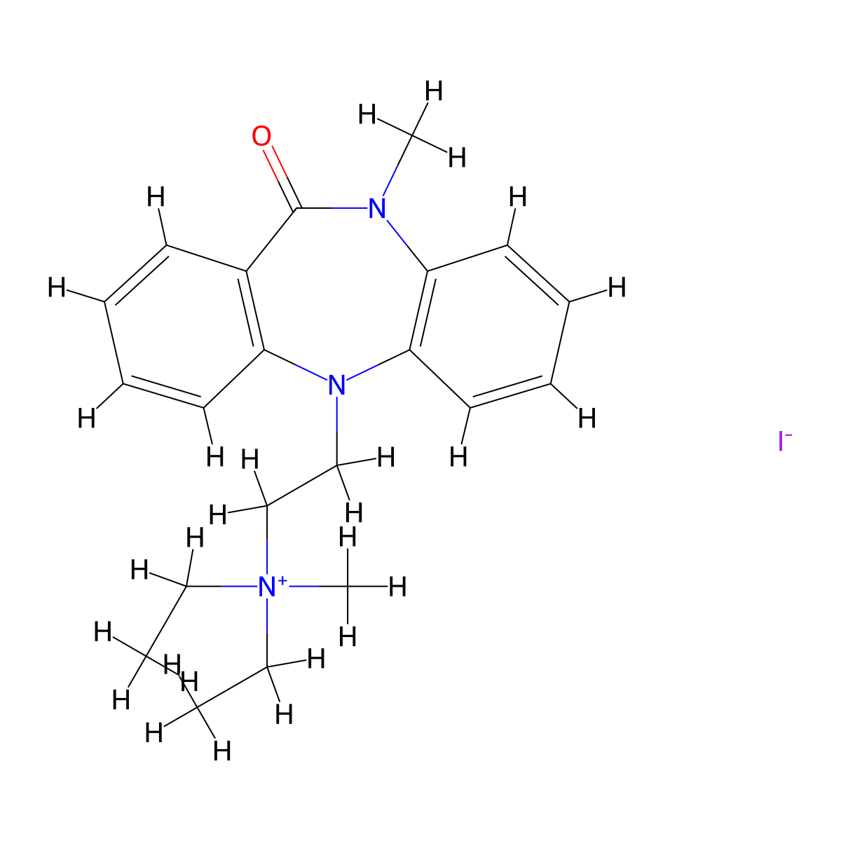 Ammonium, diethylmethyl((10-methyl-11-oxo-5H-dibenzo(b,e)(1,4)diazepin-5-yl)ethyl)-, iodide molecular structure, CAS 4836-20-8
