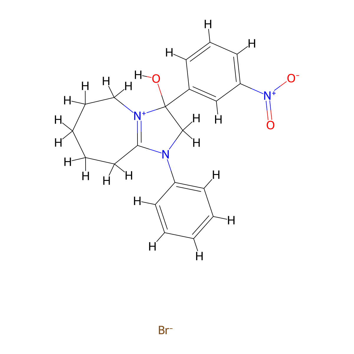 3-hydroxy-3-(3-nitrophenyl)-1-phenyl-3,5,6,7,8,9-hexahydro-2H-imidazo[1,2-a]azepin-1-ium bromide molecular structure, CAS 483966-30-9