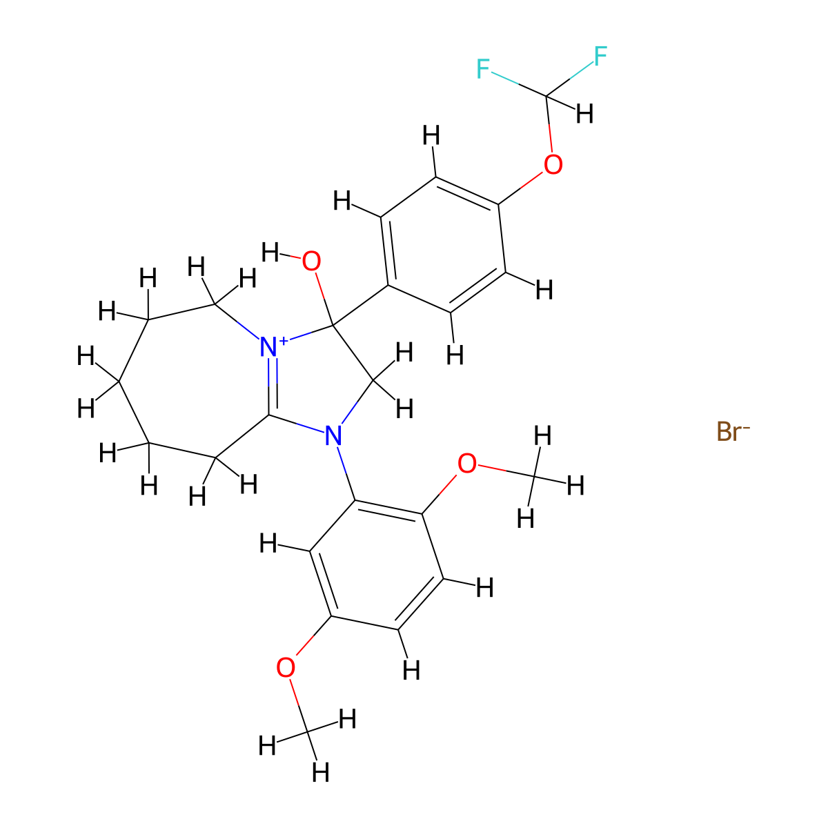3-(4-(difluoromethoxy)phenyl)-1-(2,5-dimethoxyphenyl)-3-hydroxy-3,5,6,7,8,9-hexahydro-2H-imidazo[1,2-a]azepin-1-ium bromide molecular structure, CAS 483966-40-1