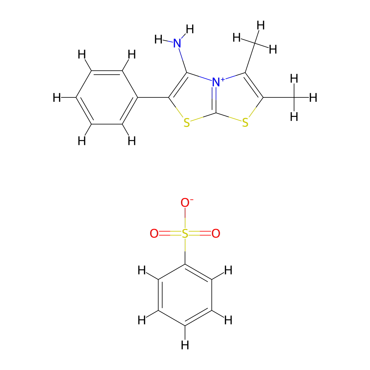 3-Amino-5,6-dimethyl-2-phenylthiazolo[2,3-b]thiazol-4-ium benzenesulfonate molecular structure, CAS 483966-79-6