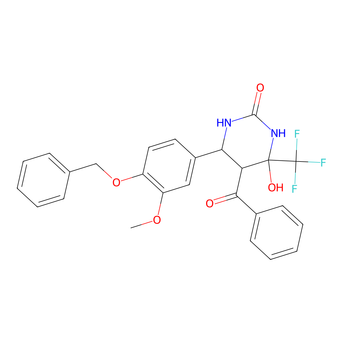 5-Benzoyl-4-hydroxy-6-(3-methoxy-4-phenylmethoxyphenyl)-4-(trifluoromethyl)-1,3-diazinan-2-one molecular structure, CAS 483967-89-1