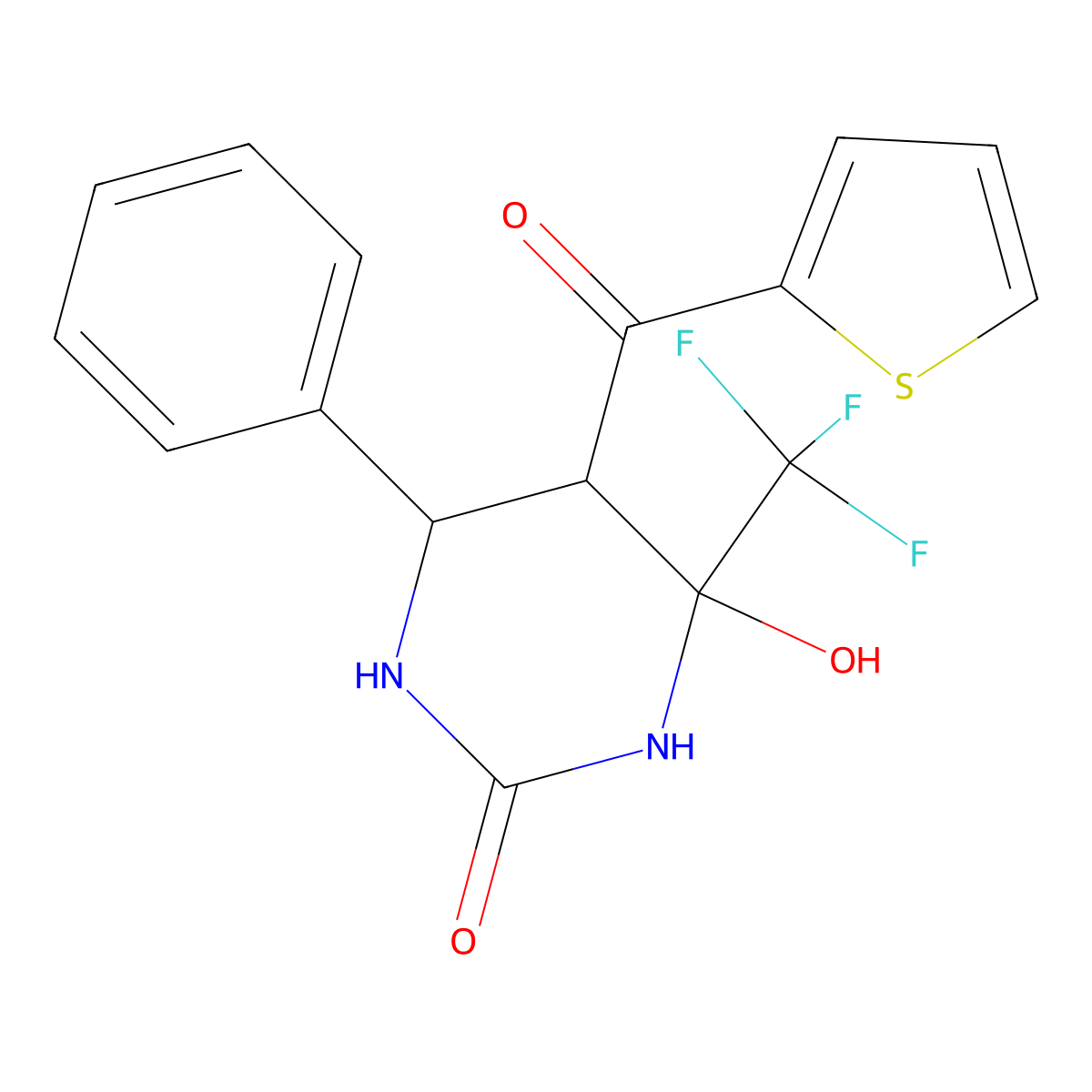 4-Hydroxy-6-phenyl-5-(thiophene-2-carbonyl)-4-(trifluoromethyl)-1,3-diazinan-2-one molecular structure, CAS 483968-05-4