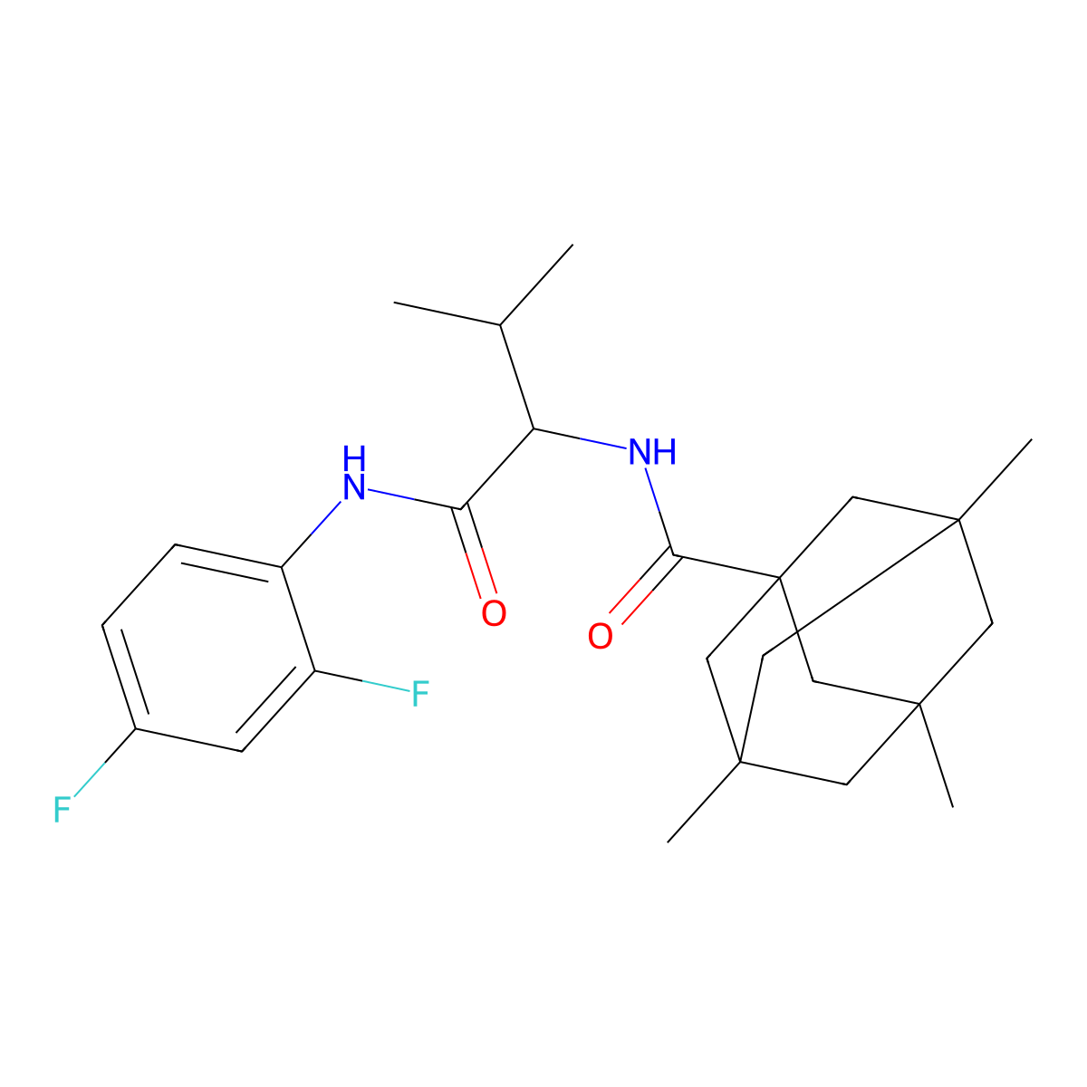 N-[1-(2,4-difluoroanilino)-3-methyl-1-oxobutan-2-yl]-3,5,7-trimethyladamantane-1-carboxamide molecular structure, CAS 483968-35-0