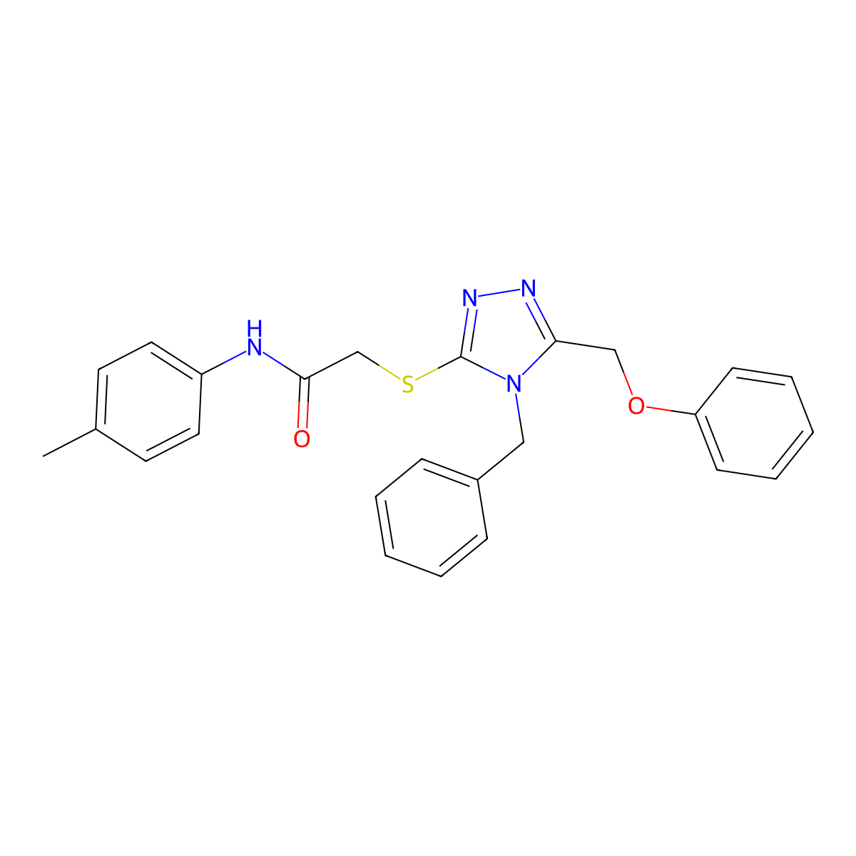 2-((4-Benzyl-5-(phenoxymethyl)-4H-1,2,4-triazol-3-YL)sulfanyl)-N-(4-methylphenyl)acetamide molecular structure, CAS 483968-95-2