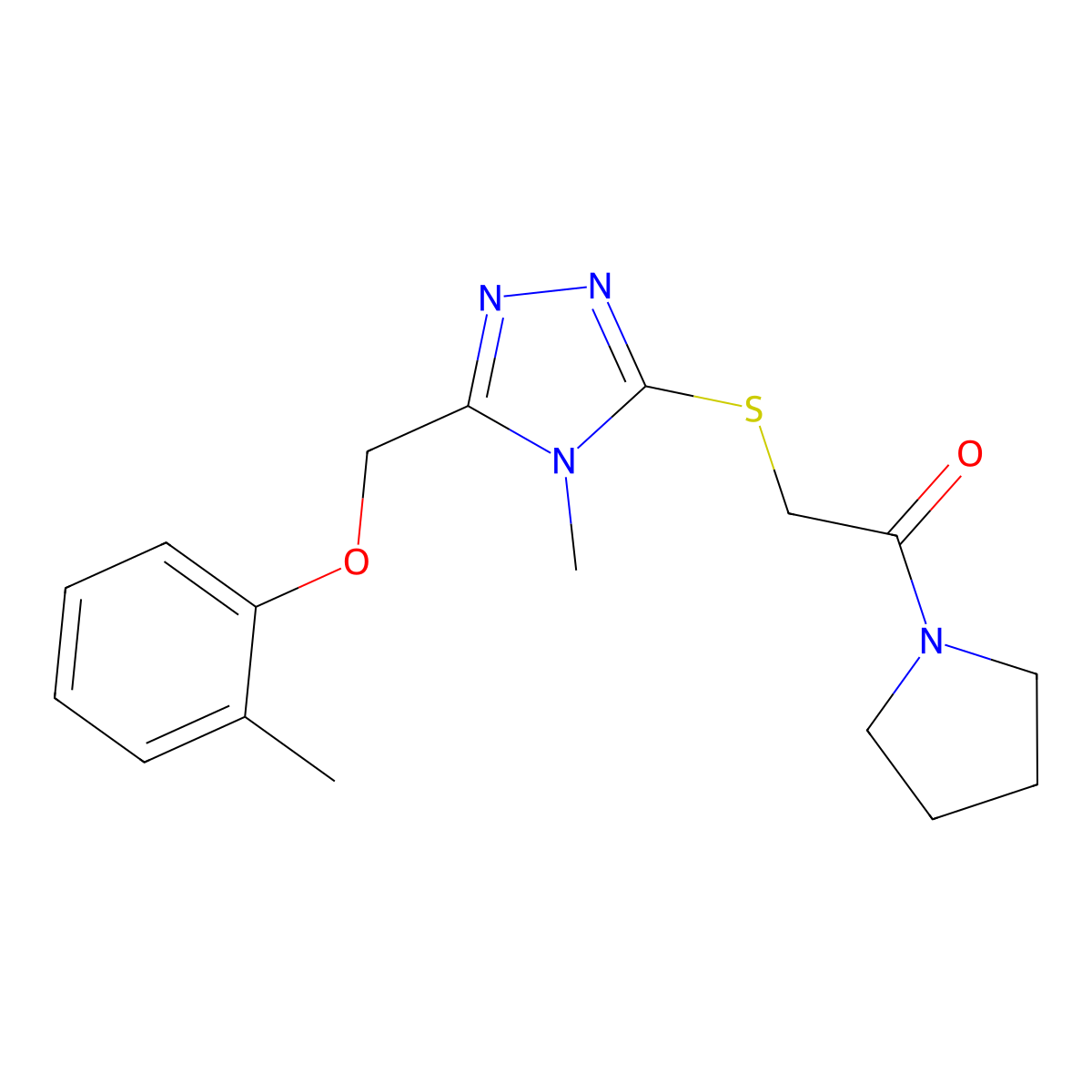 2-[[4-Methyl-5-[(2-methylphenoxy)methyl]-1,2,4-triazol-3-yl]sulfanyl]-1-pyrrolidin-1-ylethanone molecular structure, CAS 483970-74-7